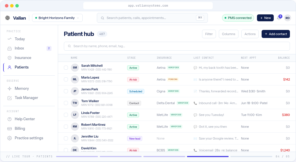 Screenshot of Every patient's history in one view