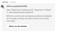 Screenshot of an example of the Intelligent Alerts Engine, which continuously monitors the territory and sends preventive notifications. Potential Out of Stock? Competitor activity? Merchandising issue? Every alert is delivered with actionable recommendations.