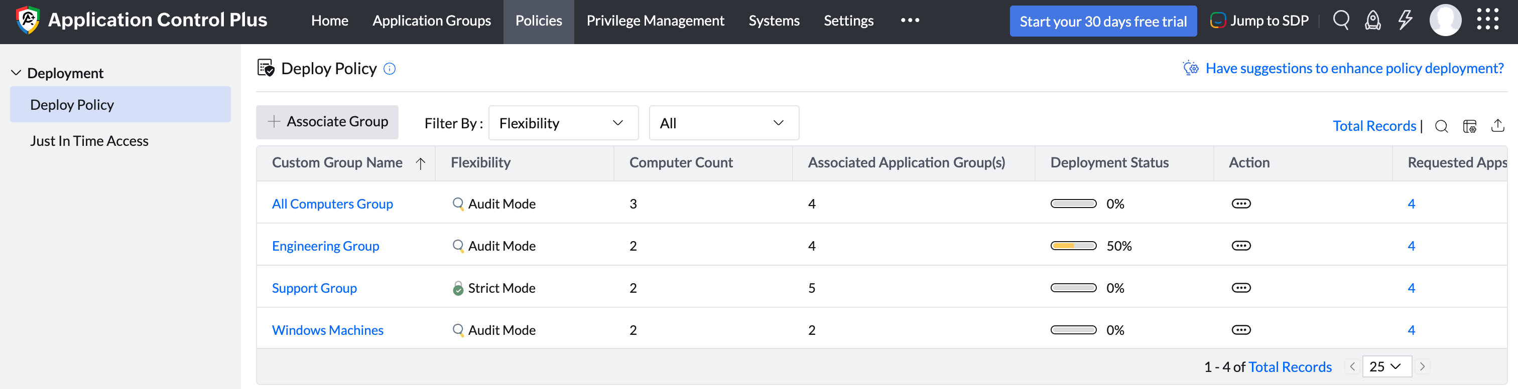 Screenshot of Application Policies