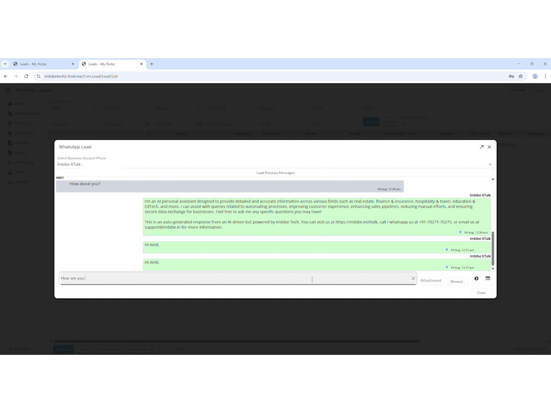 Screenshot of ItTalk by imbibe tech admin login panel