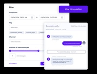 Screenshot of where analysts, testers, and builders can review user conversations to optimize the AI assistant performance and improve the user experience. Filter and tag key conversations for review, and share within a team for increased collaboration and efficiency.