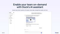 Screenshot of Dock's AI Enablement Agent gives reps instant answers to product questions, content recommendations, and deal guidance — trained on your playbooks, courses, and content library — right in the flow of work.