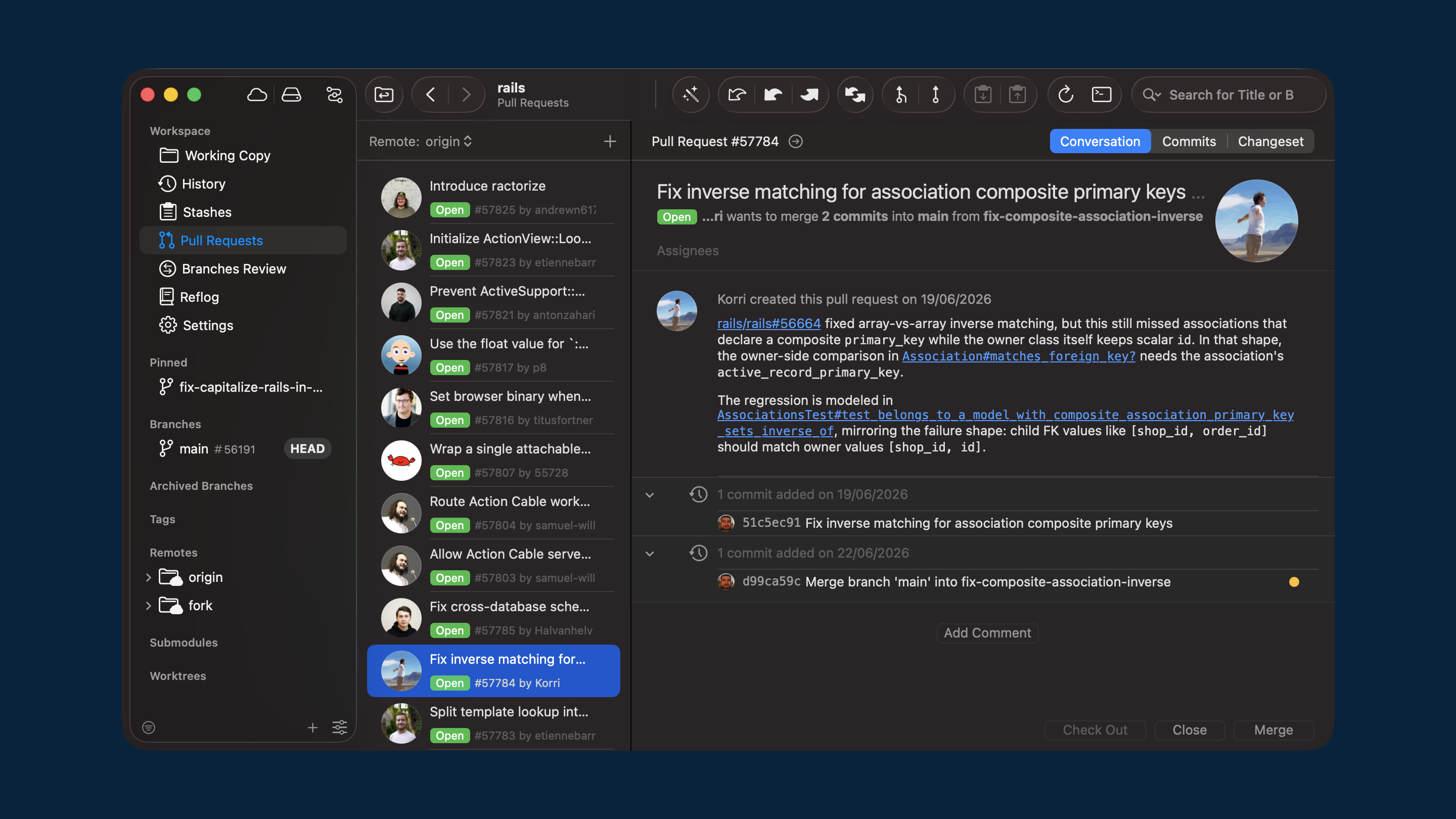 Screenshot of Pull request management