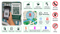 Screenshot of some of the QR codes used to chat on WhatsApp, place orders with medicine names/images, set delivery zones with auto-deny outside area, and save inventory with instant medicine details—no calls, no visits, no delays.