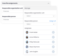 Screenshot of the interface to manage access and control available actions for participants on specific documents and cases, while managing document visibility for employees.