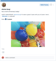 Screenshot of an automated milestone celebration. Nectar syncs with HR tools to send birthday and service awards on schedule, ensuring no special moment goes unnoticed.
