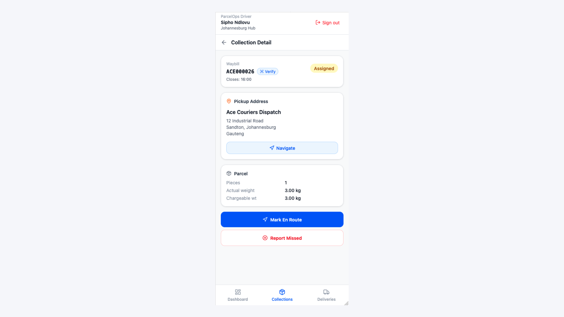 Screenshot of Driver app: any smartphone, in the browser. Navigation and proof of delivery.