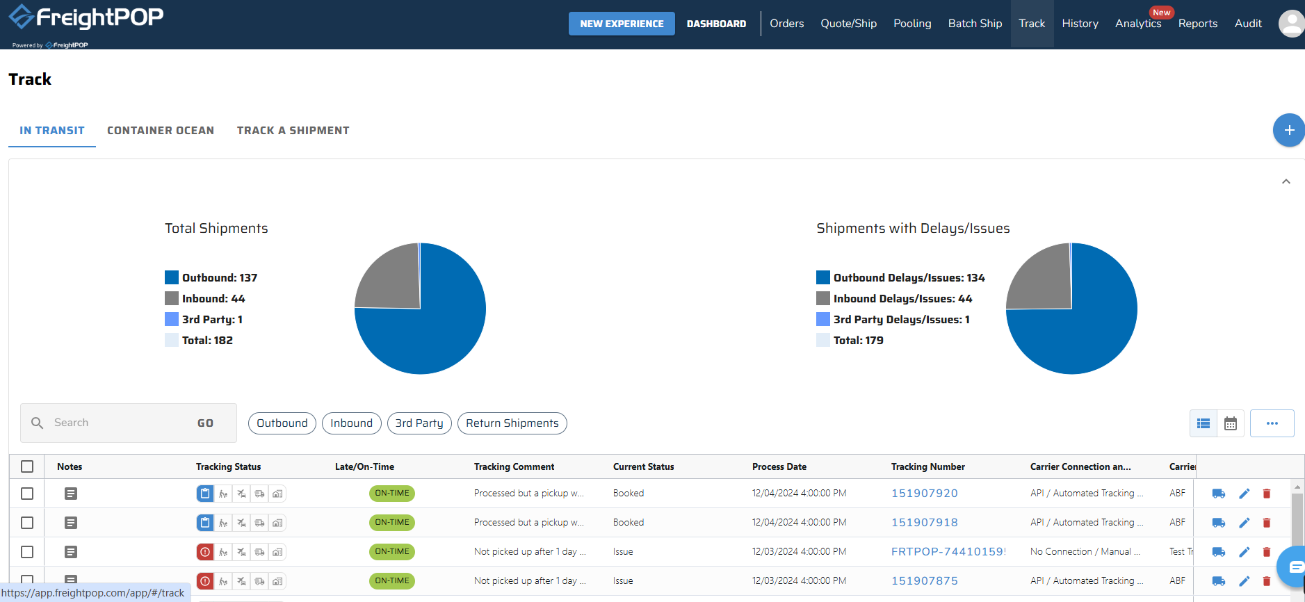 Screenshot of Tracking