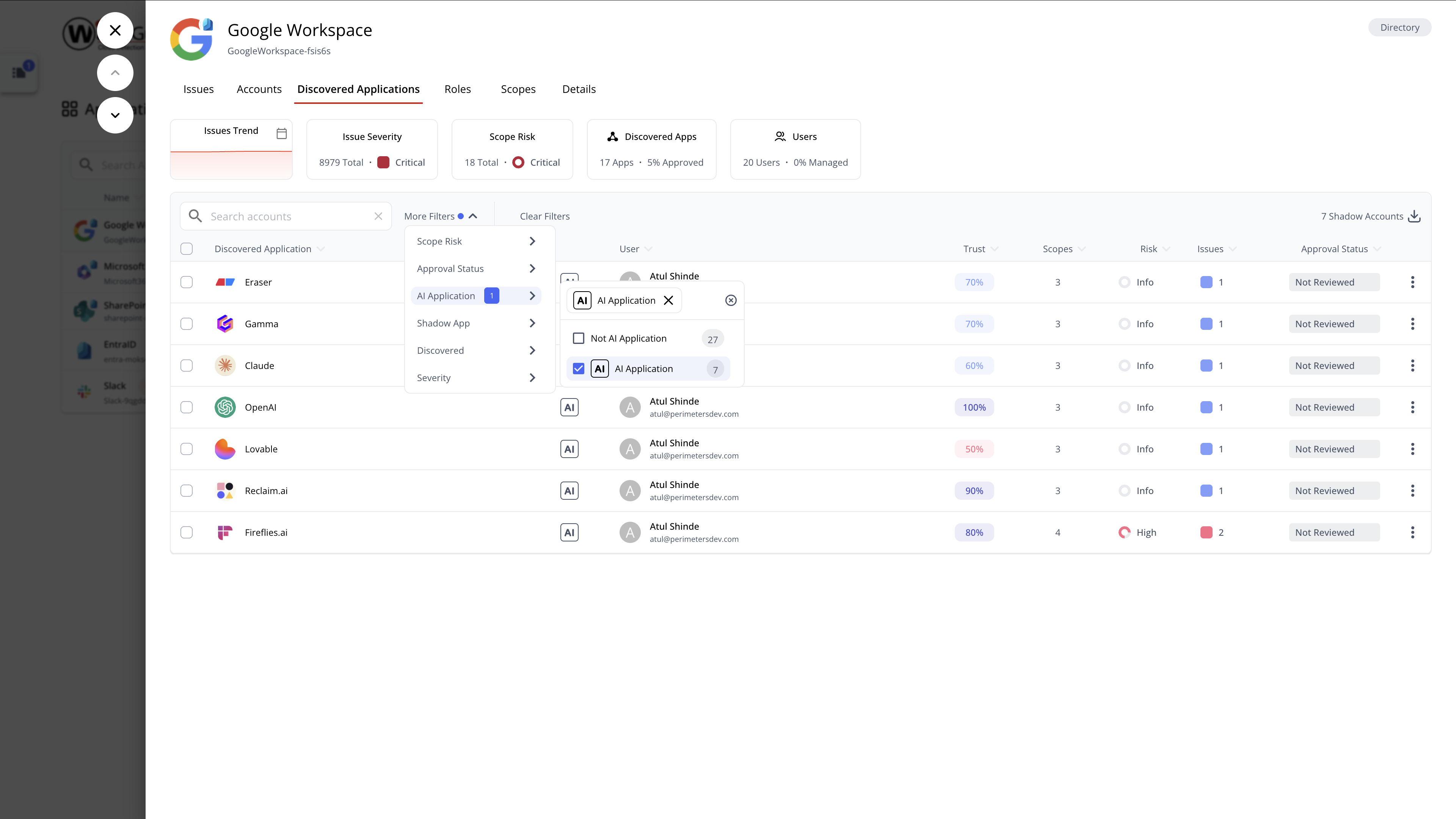 Screenshot of Shadow AI Detection