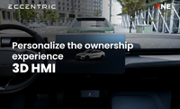 Screenshot of 3D HMI. Eccentric’s 3D HMI brings the vehicle to life in the cockpit of the car, engaging owners with a live 3D twin of their vehicle. From opening doors and toggling lights to exploring key features, it makes every interaction intuitive and visually engaging. By extending the 3D experience beyond purchase, it deepens the owner's connection with the vehicle while enabling OEMs to deliver tech-forward, consistent, and premium brand experiences even in the ownership journey.