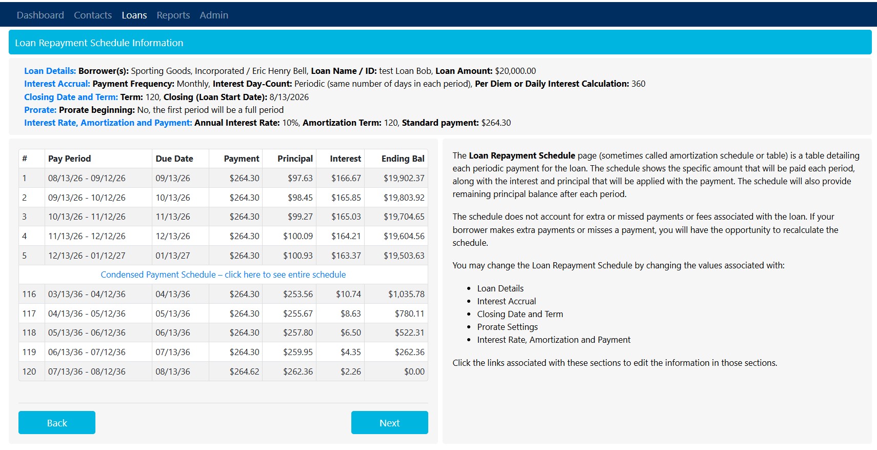 Screenshot of the Loan Wizard, used to create and configure new loans with guided steps.