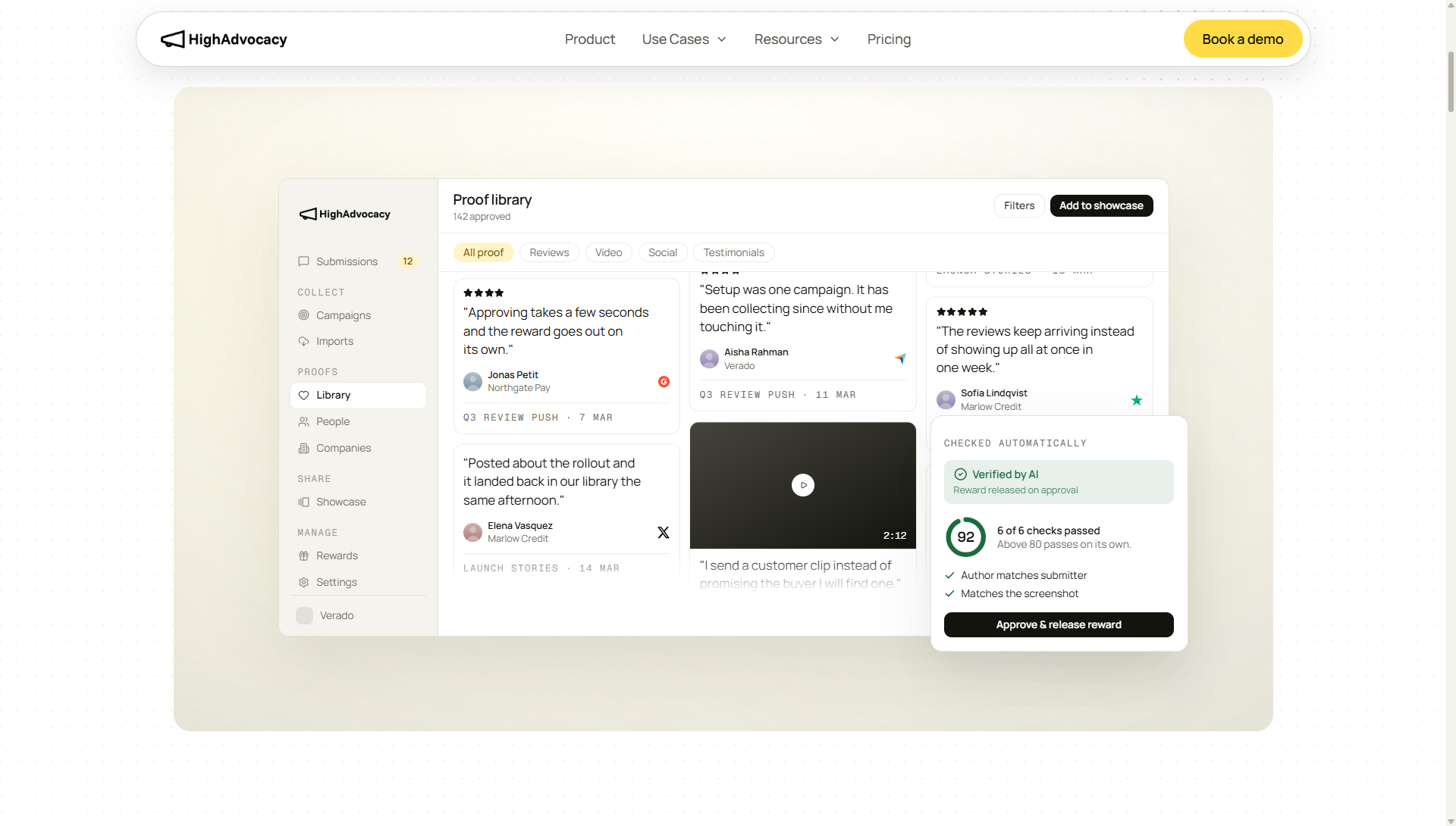 Screenshot of HighAdvocacy Overview