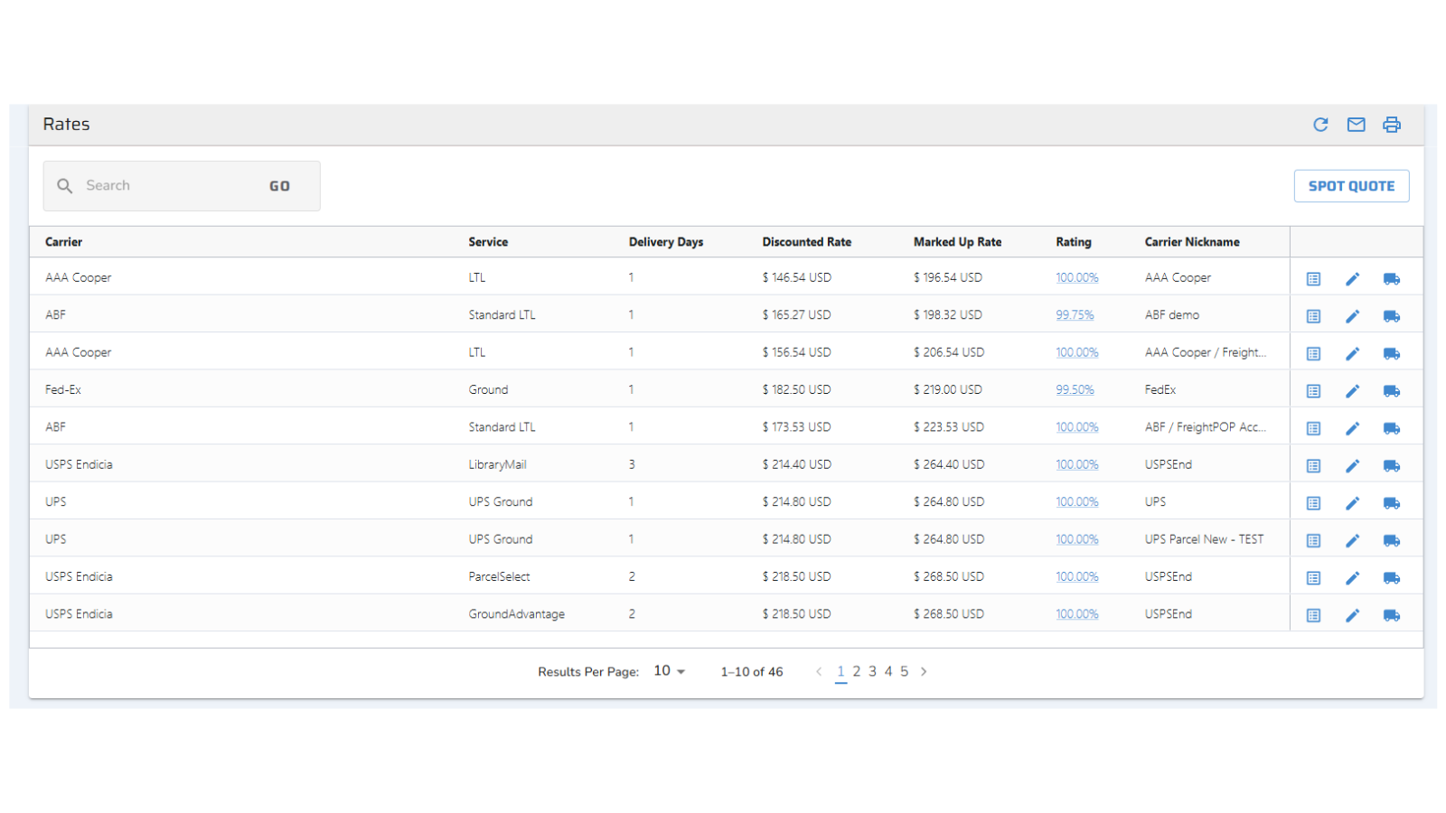 Screenshot of Carrier rate shopping