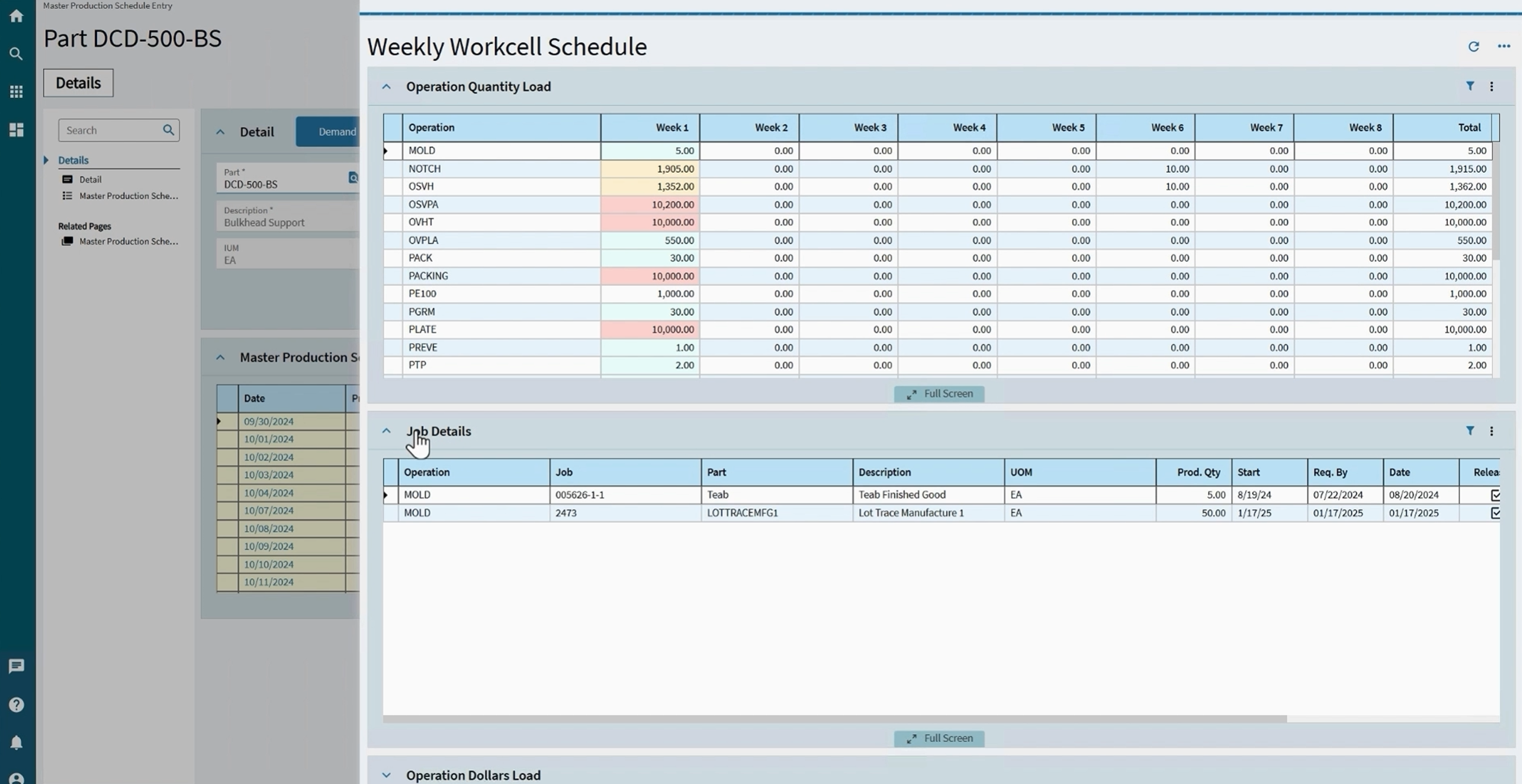 Screenshot of Planning and Scheduling