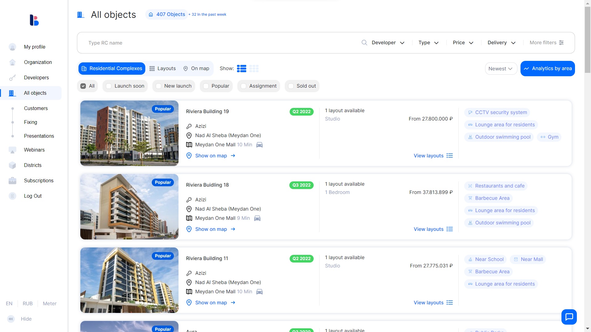 Screenshot of Database of property