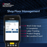 Screenshot of WMS and Shop Floor Management for NetSuite ERP. Work Order Issue & Completion, Labor Tracking, Product Staging, and Bin Location/Count