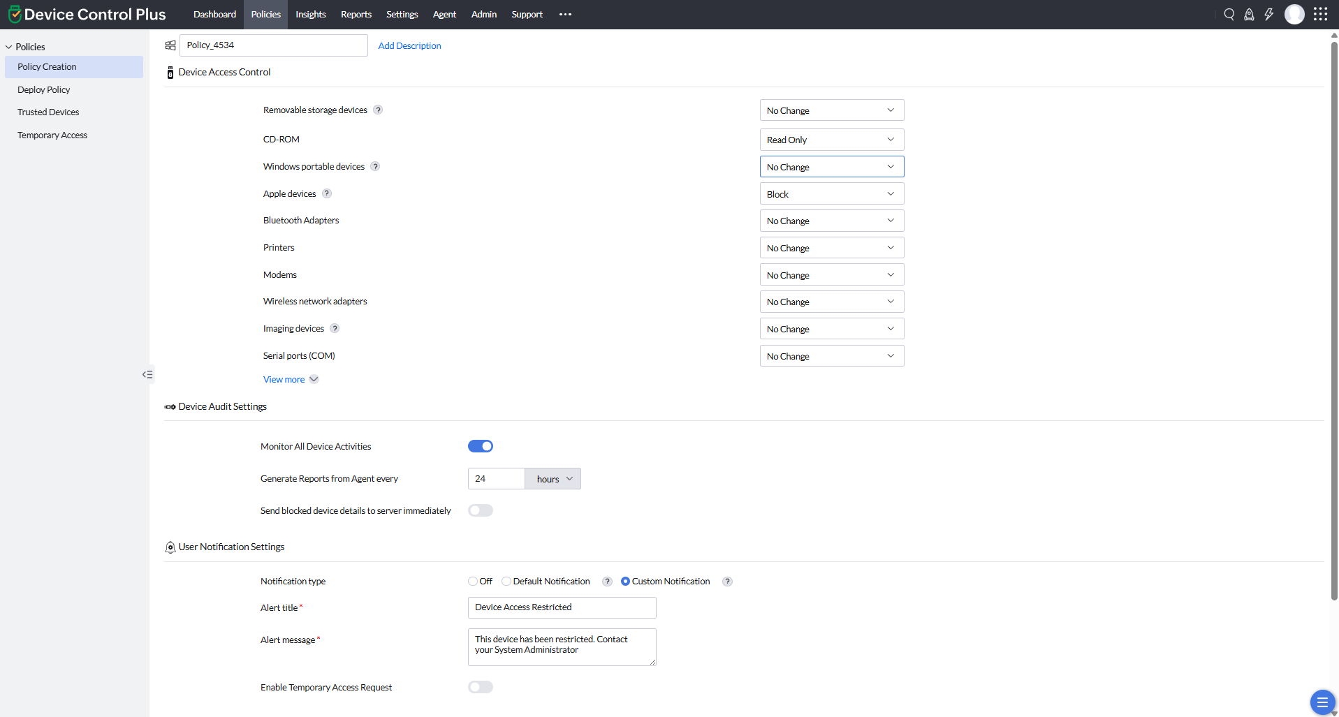 Screenshot of Device Access Control