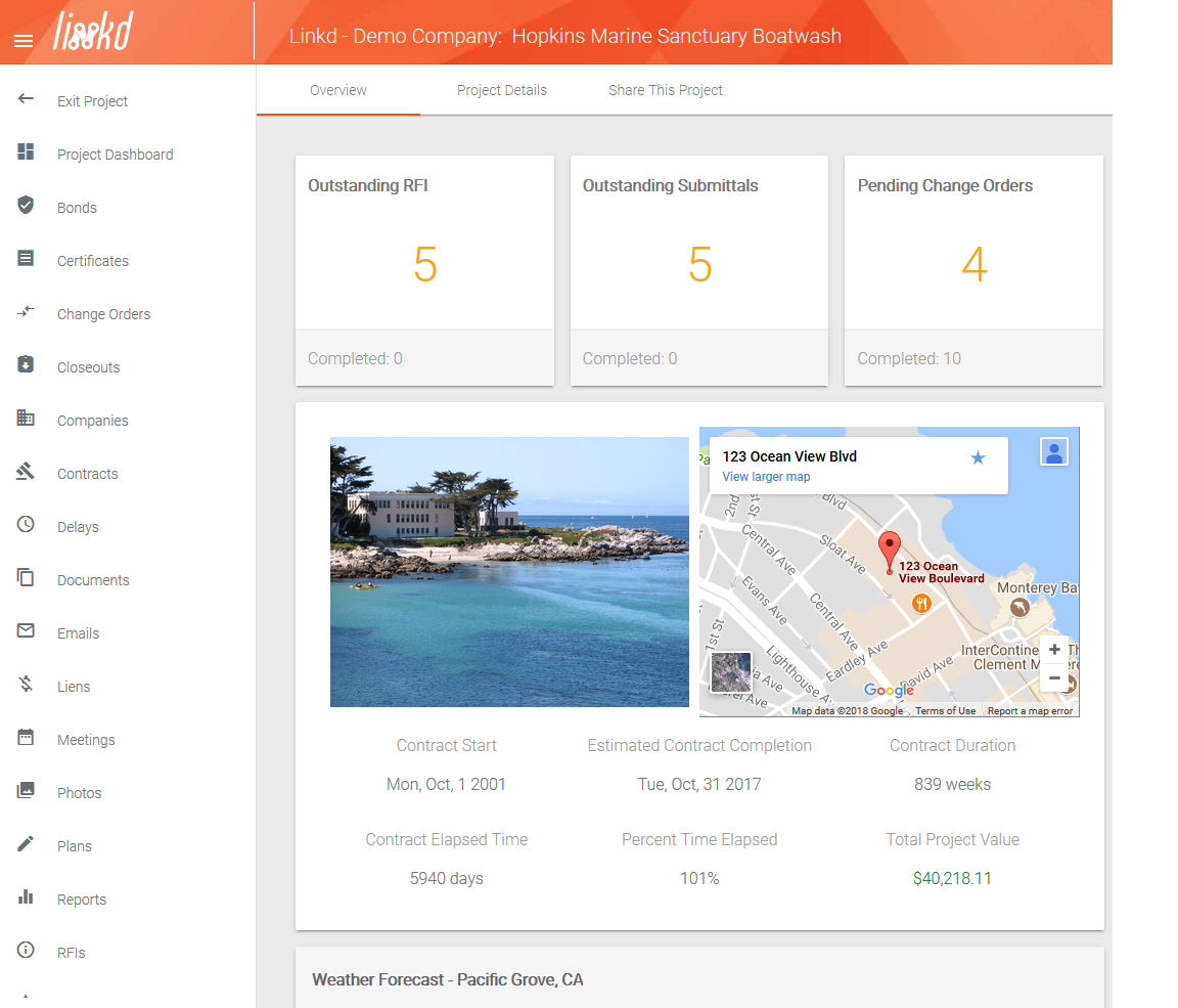 Screenshot of Project Dashboard