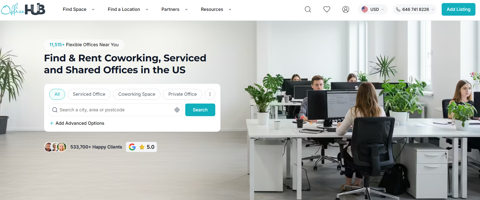 Screenshot of Main Home page of Office Hub