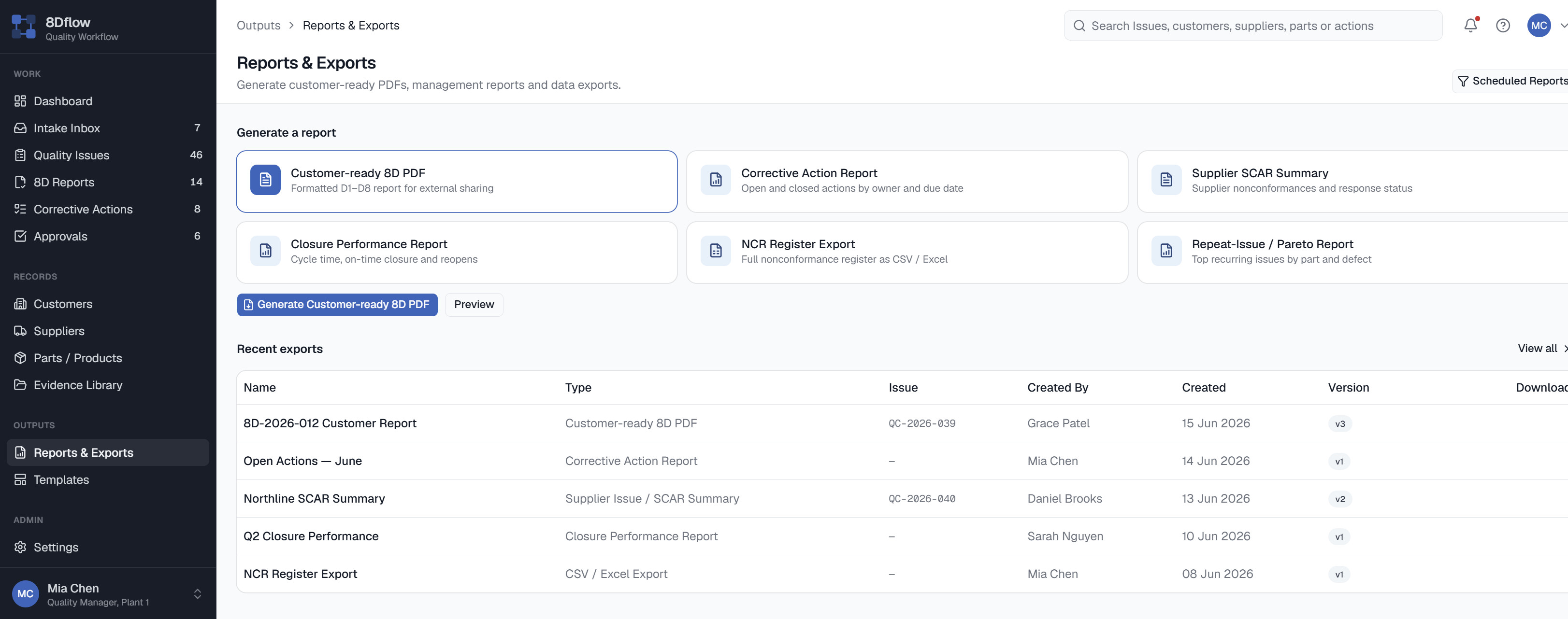 Screenshot of Quality issue reporting