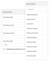 Screenshot of the interface to create contracts, addendums, inquiries, and other business documents, while assigning them to relevant cases and tracking their progress.
