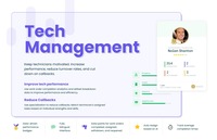 Screenshot of AppWork's Tech Management solutions, that help reduce callbacks, optimize task assignments, and track performance. It supports data-driven management and offers AI-powered tools for automating task assignments based on technician skillsets.