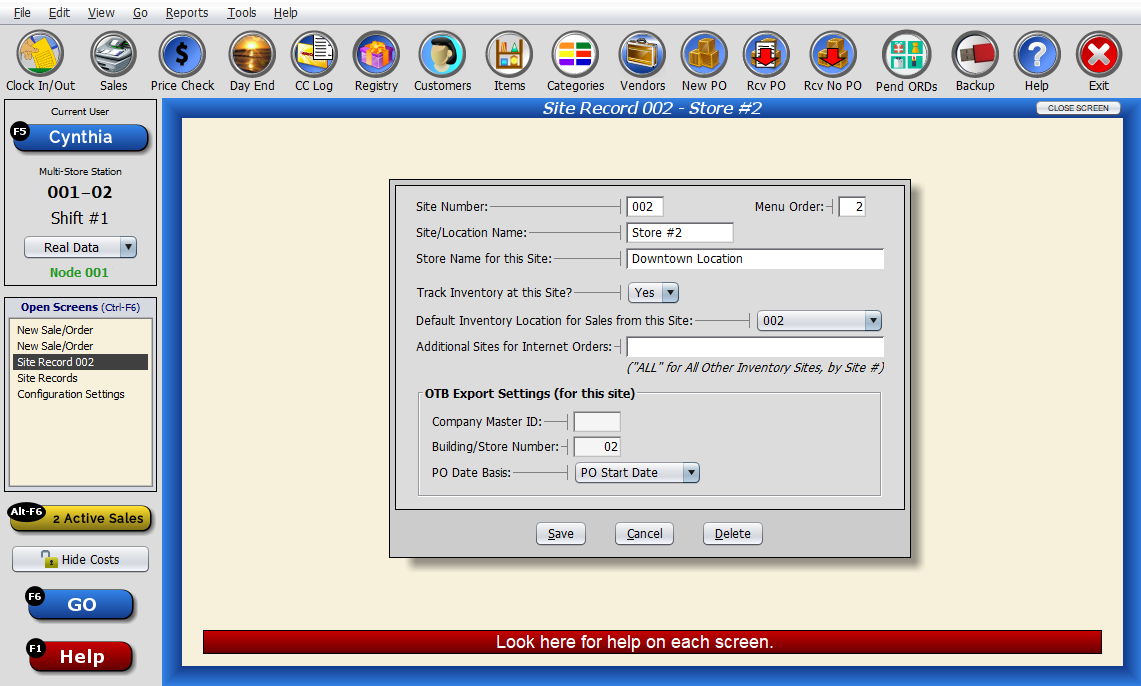 Screenshot of Artisan’s Remote Operation, for sharing data across multiple registers, stores, or locations.