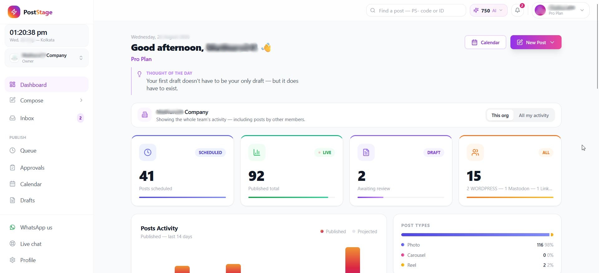 Screenshot of Dashboard