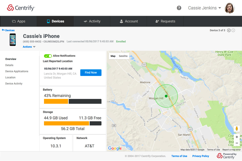 Screenshot of Mobility Management
