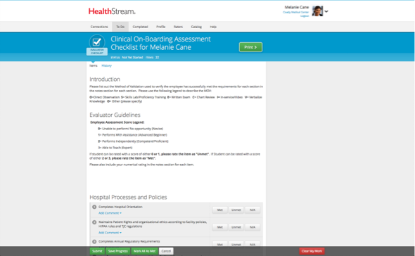 Screenshot of a Checklist clinical onboarding assessment.