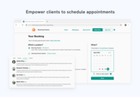 Screenshot of Owl's online booking, secure messaging and online intake forms. It offers enhanced features such as distribution of standardized and validated measures, trend analytics, and credit card pre-auth can help with missed appointments.
