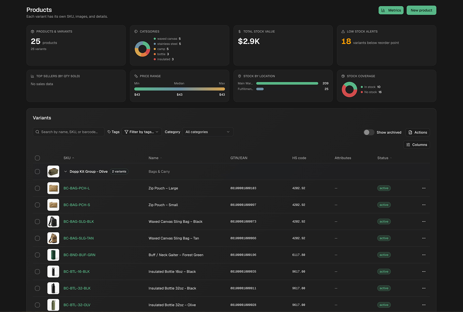 Screenshot of Products