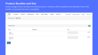 Screenshot of the interface to manage product bundles and kitted products. Inventory will be updated automatically if any of the bundle components becomes unavailable.