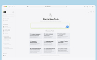 Screenshot of the AI Task Workspace, with Mettra’s AI assistant and ready-made workflows for niche analysis, listing audits, keywords, profitability, and product tracking.