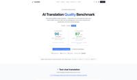 Screenshot of Public translation quality benchmark: monthly per-language-pair scores for chat and voice translation on a fixed FLORES-200 set.
