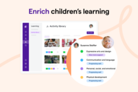 Screenshot of Hundreds of activities from an activity library, the ability to create lesson plans and connect with parents by posting to the news feed or sharing observations.