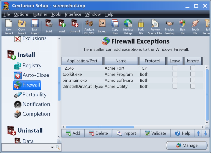 Screenshot of Firewall Exceptions