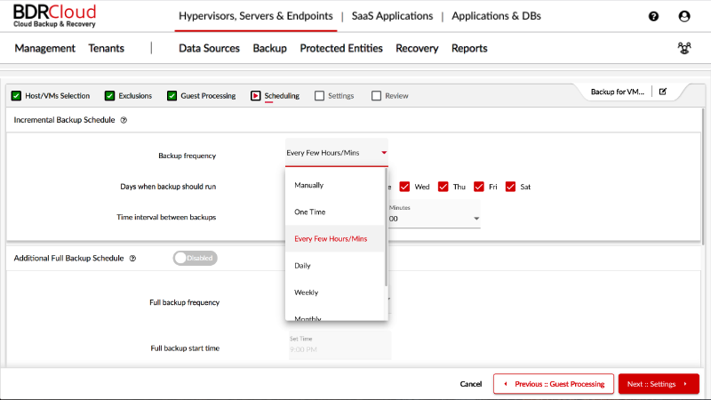 Screenshot of Scheduling