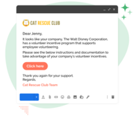 Screenshot of automated email streams, which guide supporters to their company-specific submission form, ensuring they receive the specific opportunity that aligns with their donation or volunteer activity.
