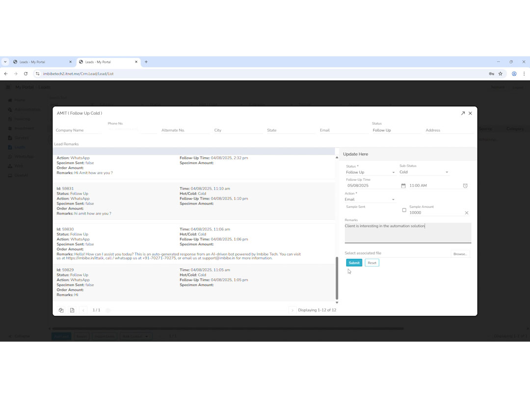 Screenshot of ItTalk by imbibe tech admin login panel