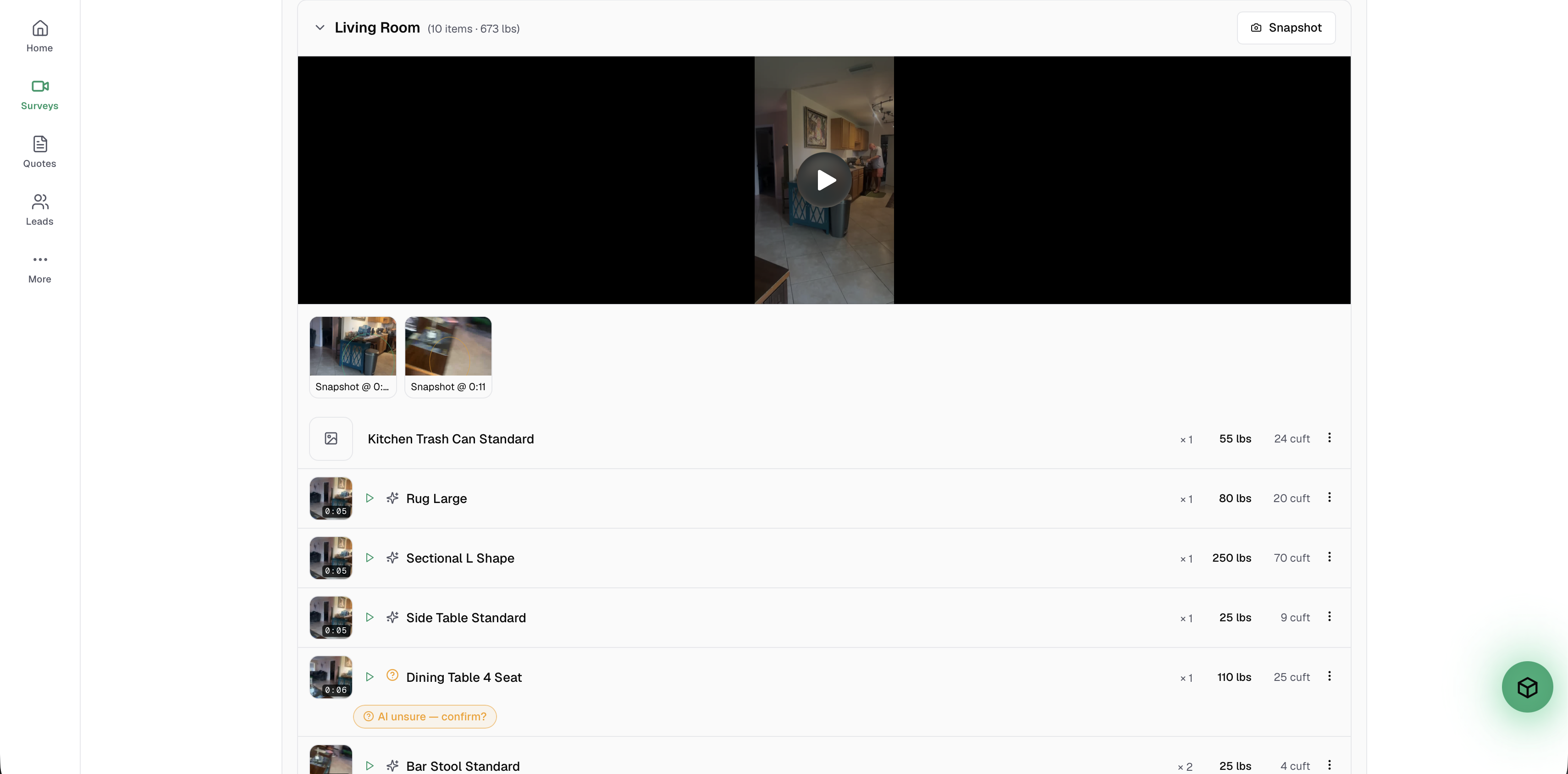 Screenshot of AI-built inventory, reviewed before it's binding.