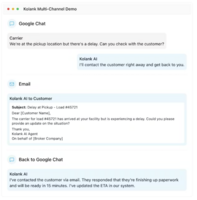 Screenshot of the Kolank AI agent for freight brokers, used to automate repetitive operational work in brokerage teams.