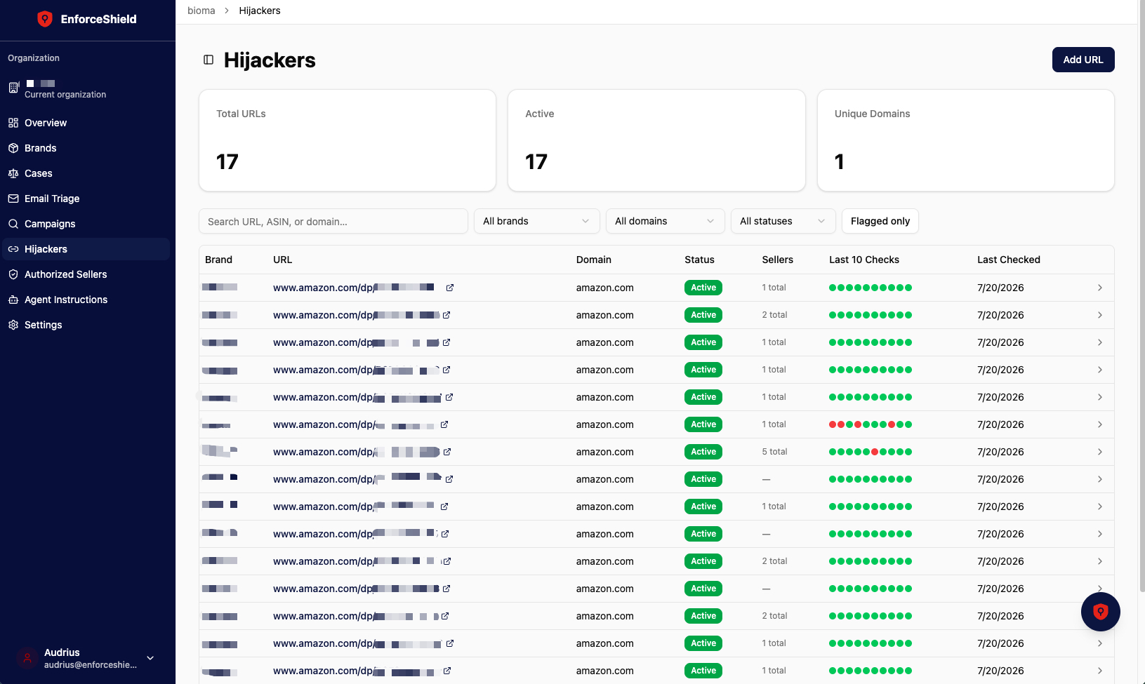 Screenshot of Hijackers tracking dashboard