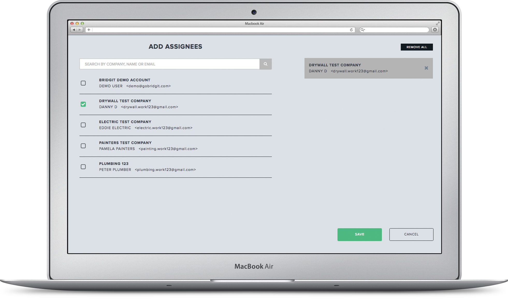 Screenshot of Closeout on Web Browser.