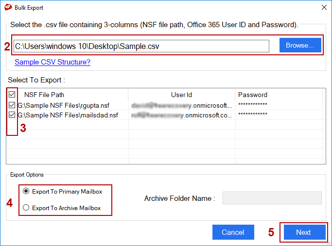 Screenshot of Bulk Export to convert complete data in Office 365 at once.