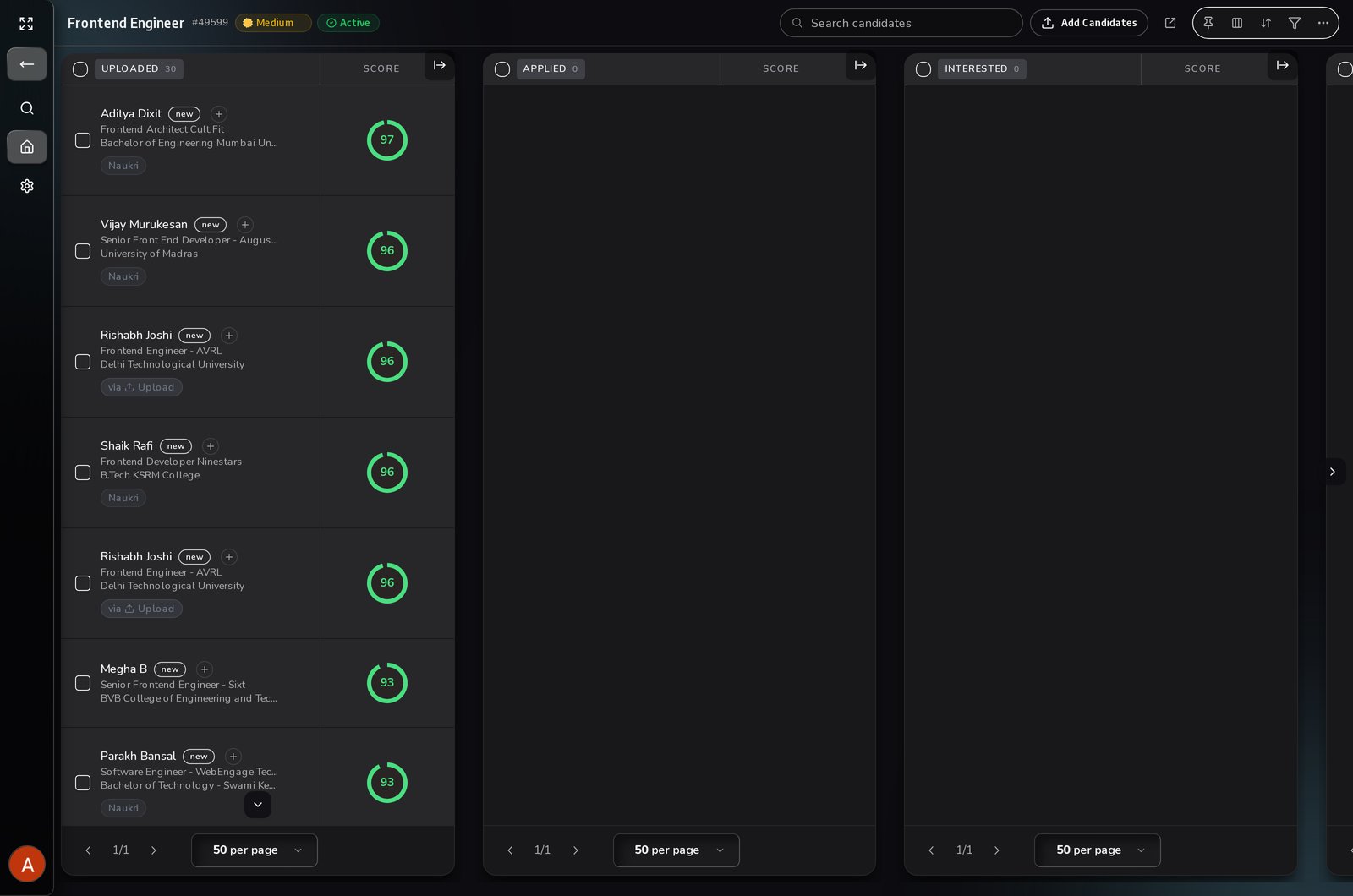 Screenshot of the place to manage candidates in sortinghat.
