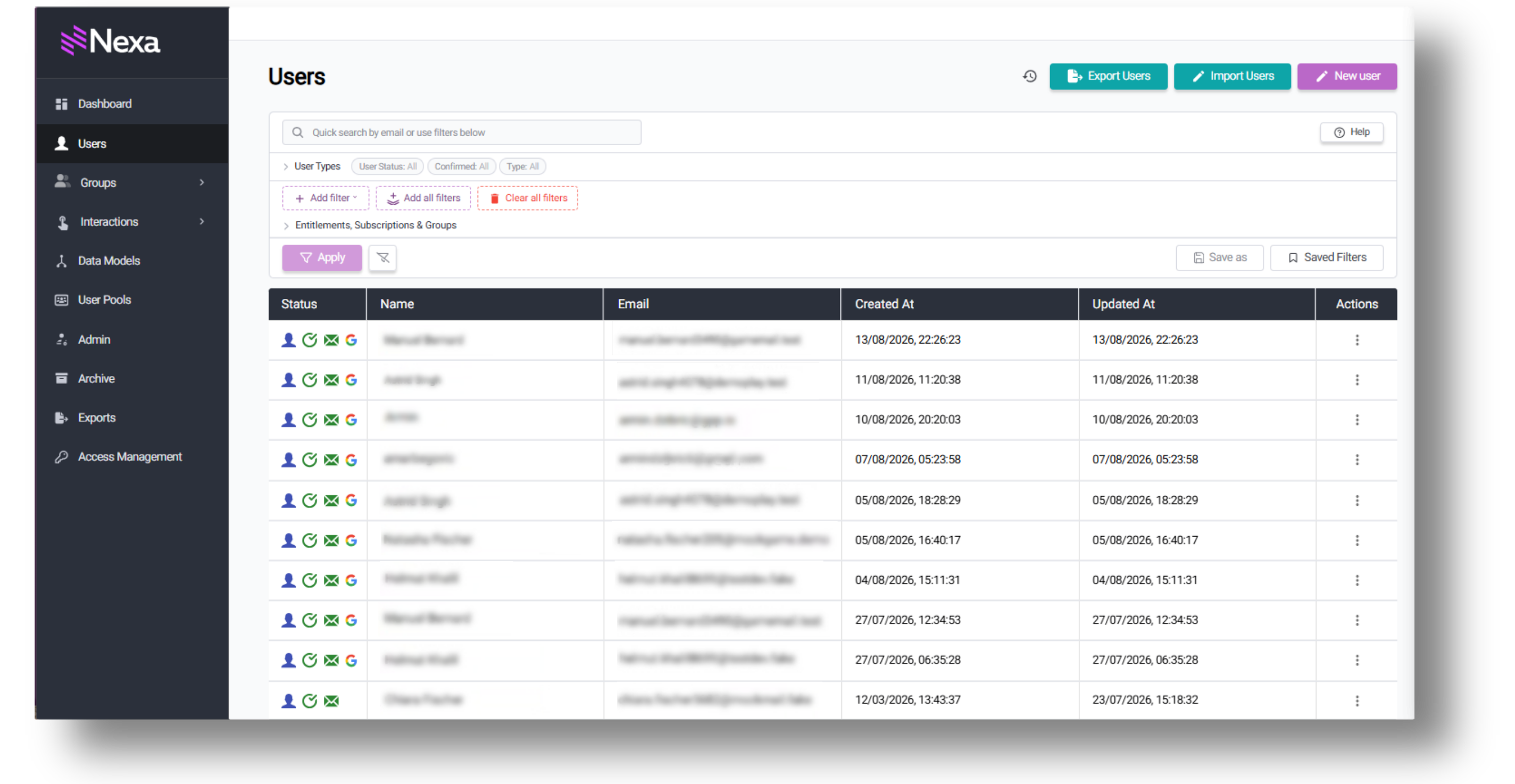 Screenshot of Glide Nexa Users