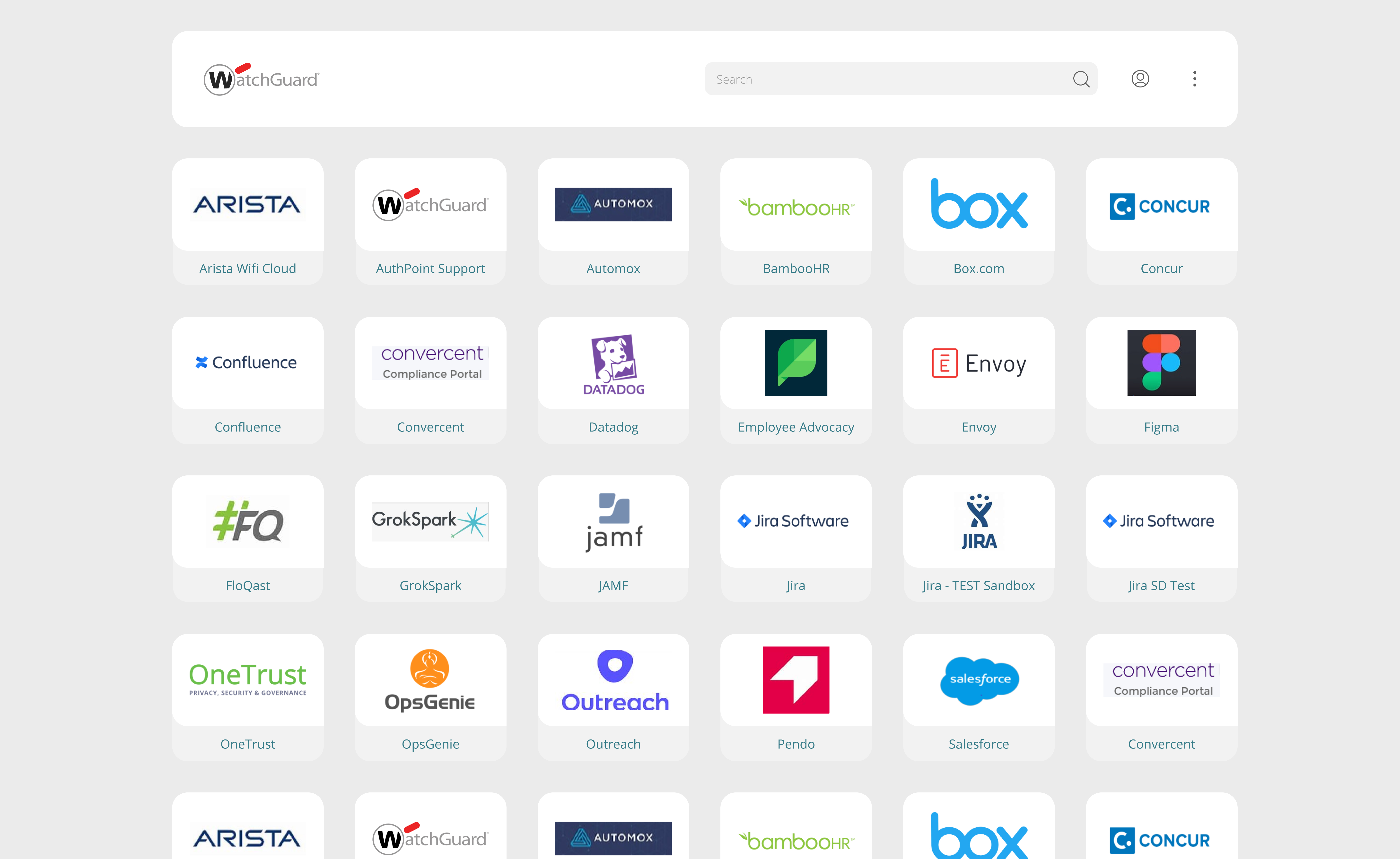 Screenshot of The SSO portal, where users reach all their applications after a single sign-in.
