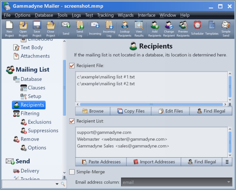 Screenshot of Non-database mailing list