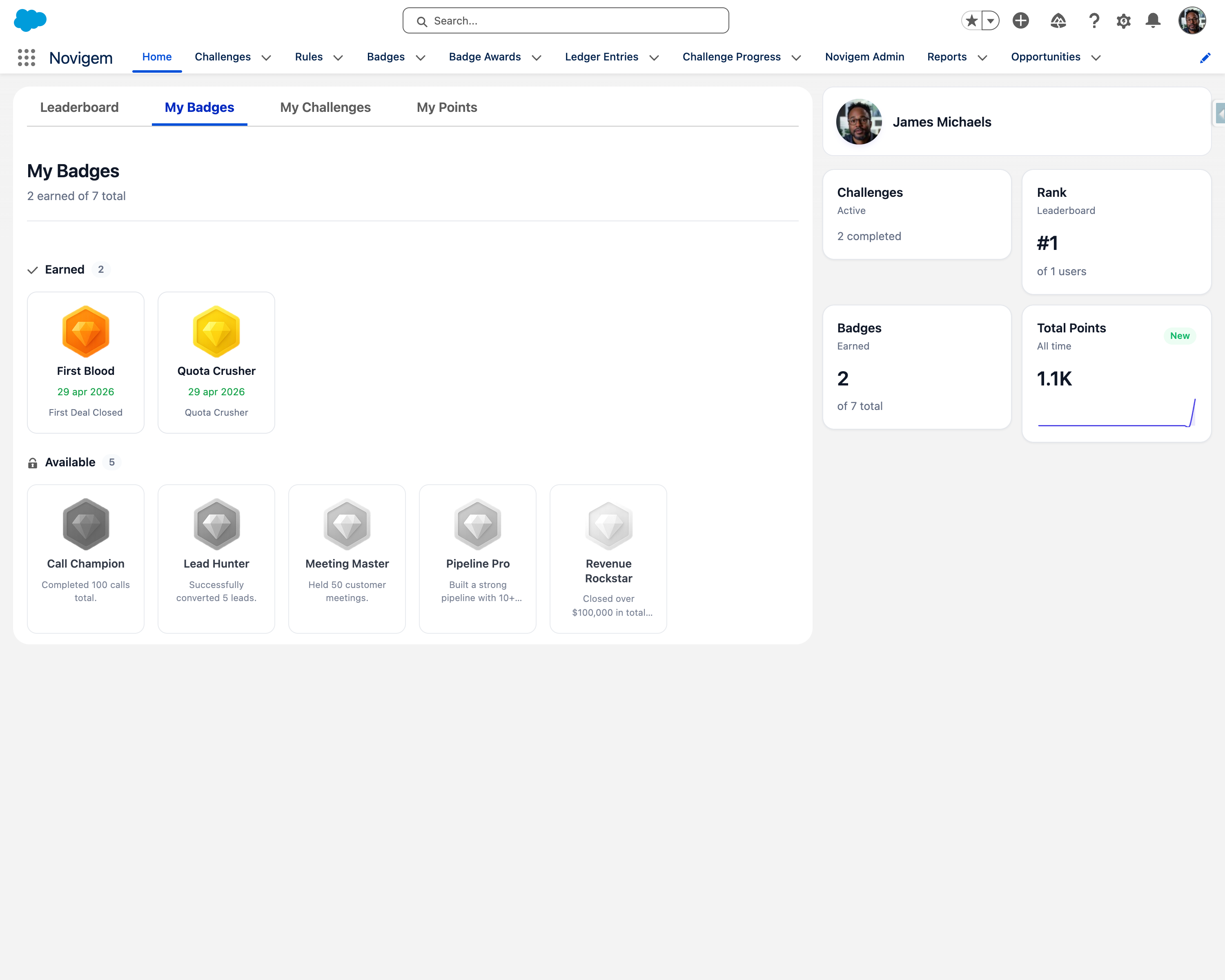 Screenshot of Users see real-time which badges they have won